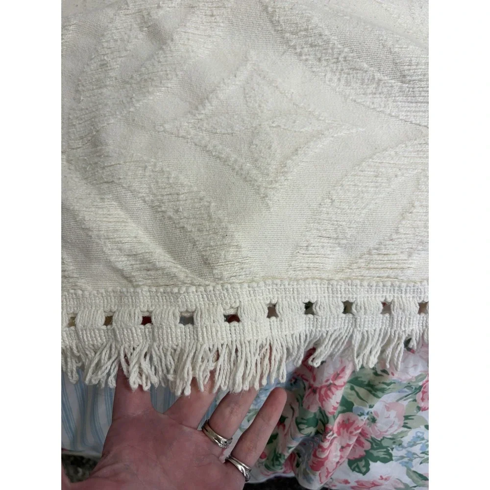 Vtg. KING Bedspread Crown Crafts WOVEN Ivory Cotton 112